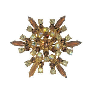 Vintage Rootbeer-Brown Aurora Borealis AB Rhinestone 2 1/4" Brooch Unbranded